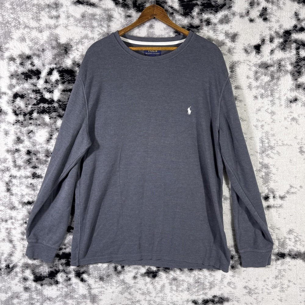 Polo Ralph Lauren Sleepwear Shirt Mens XL Gray Waffle Knit Crewneck Thermal‎